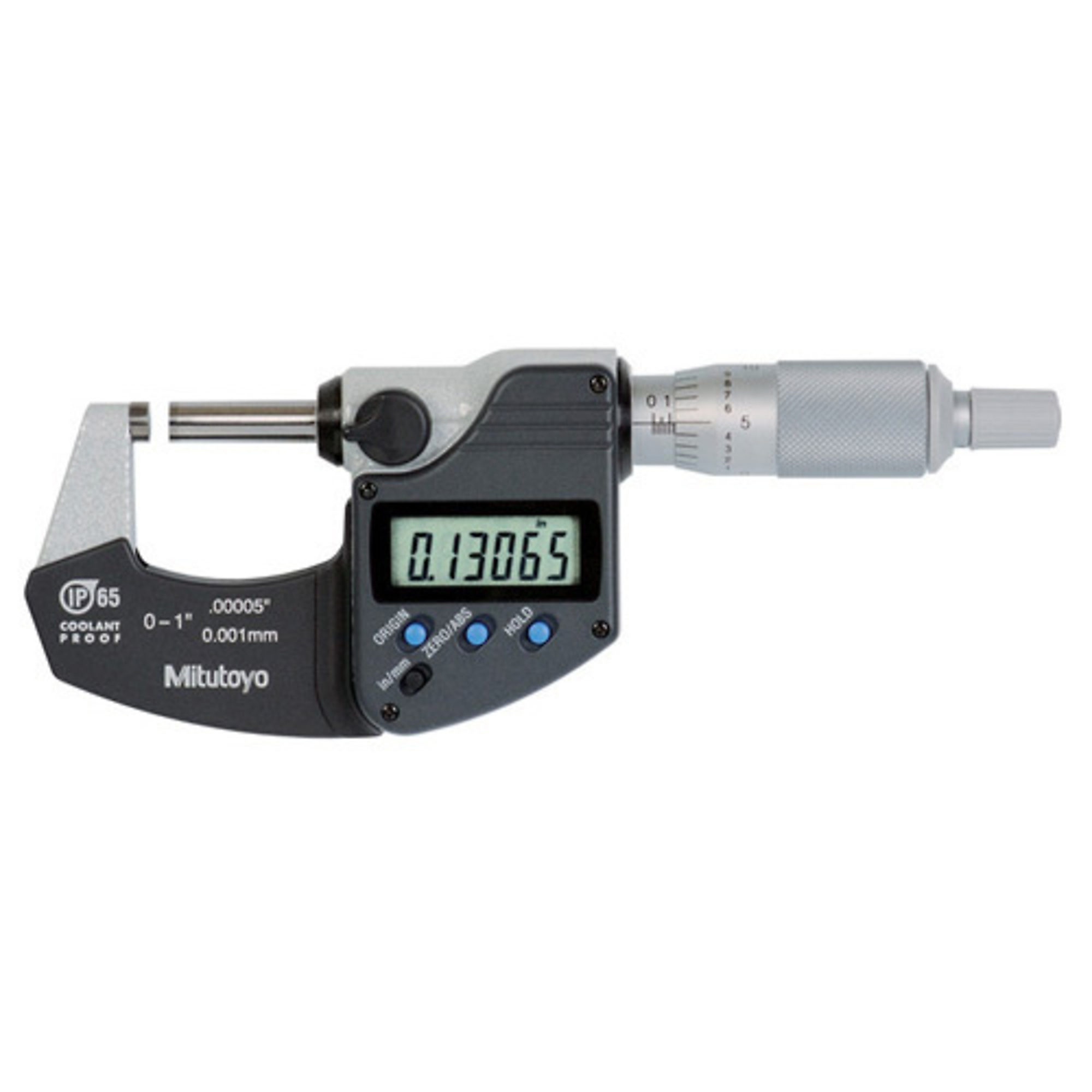 Mitutoyo Ratchet Stop Micrometer - 1in. Capacity, Digital, IP65, Model# 293-340-30